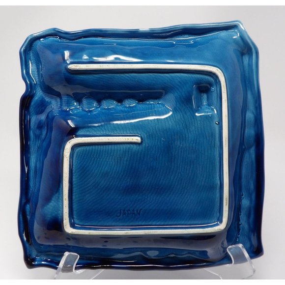 Pair Vintage MCM Large Blue Ashtrays Marked Japan. Square Ashtray 9 1/4" L x 9 1 - Picture 8 of 10